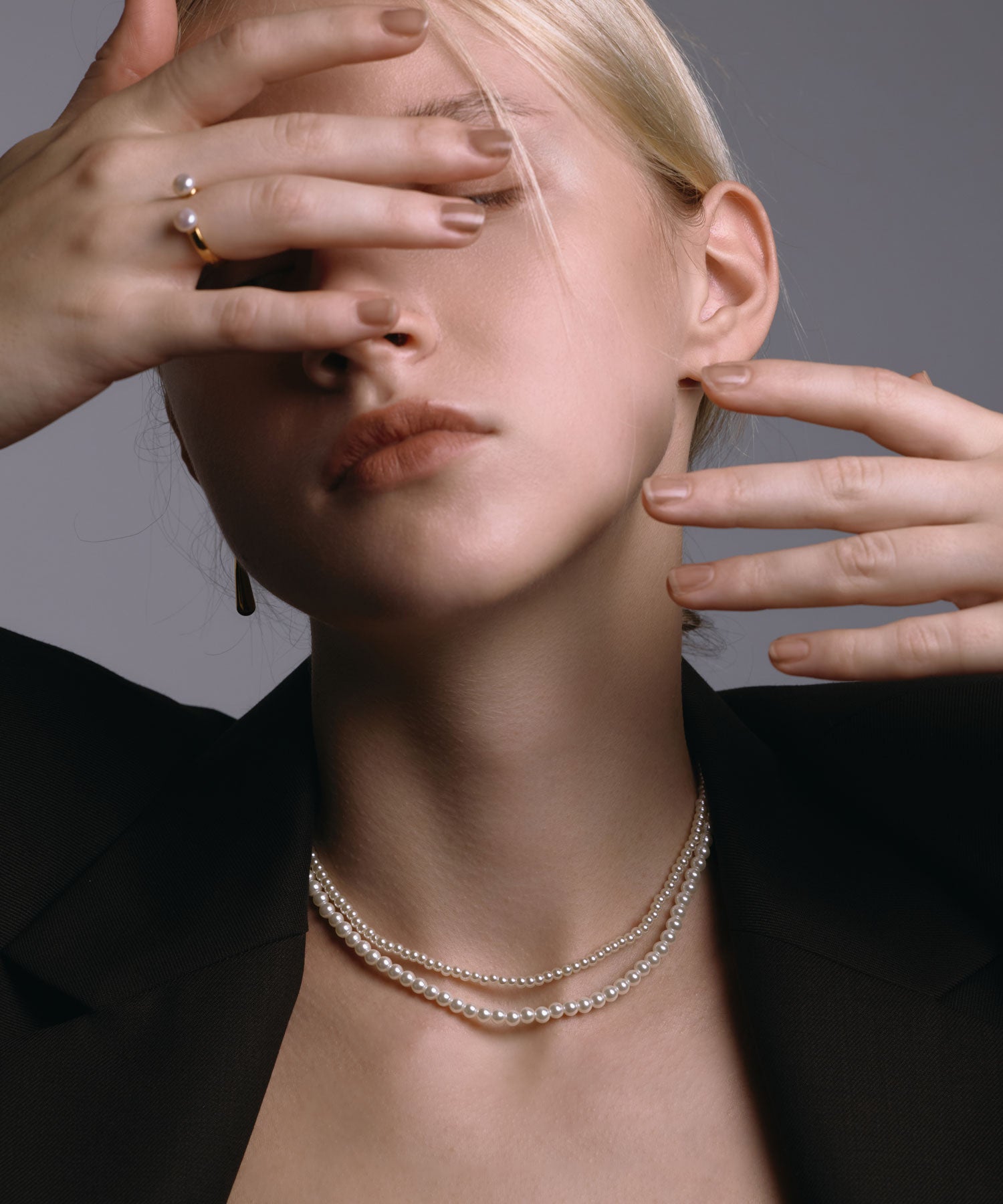 [ゴールド]ベーシックミディアムパールネックレス37cm