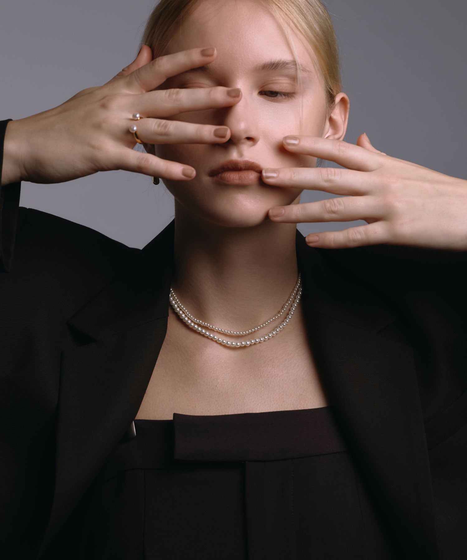 [ゴールド]ベーシックミディアムパールネックレス37cm