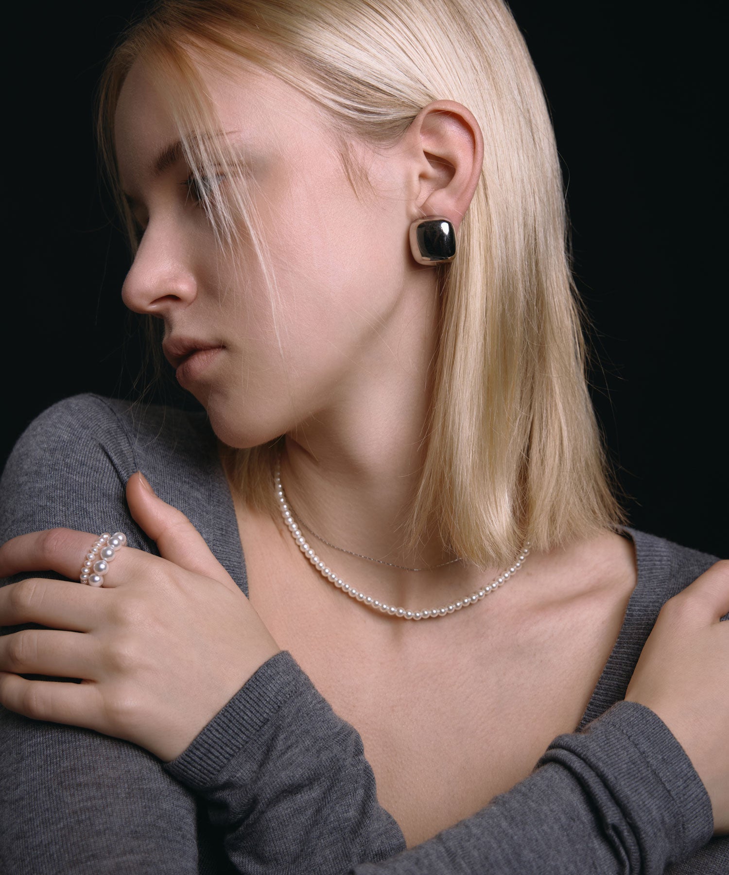 [シルバー]ベーシックミディアムパールネックレス37cm