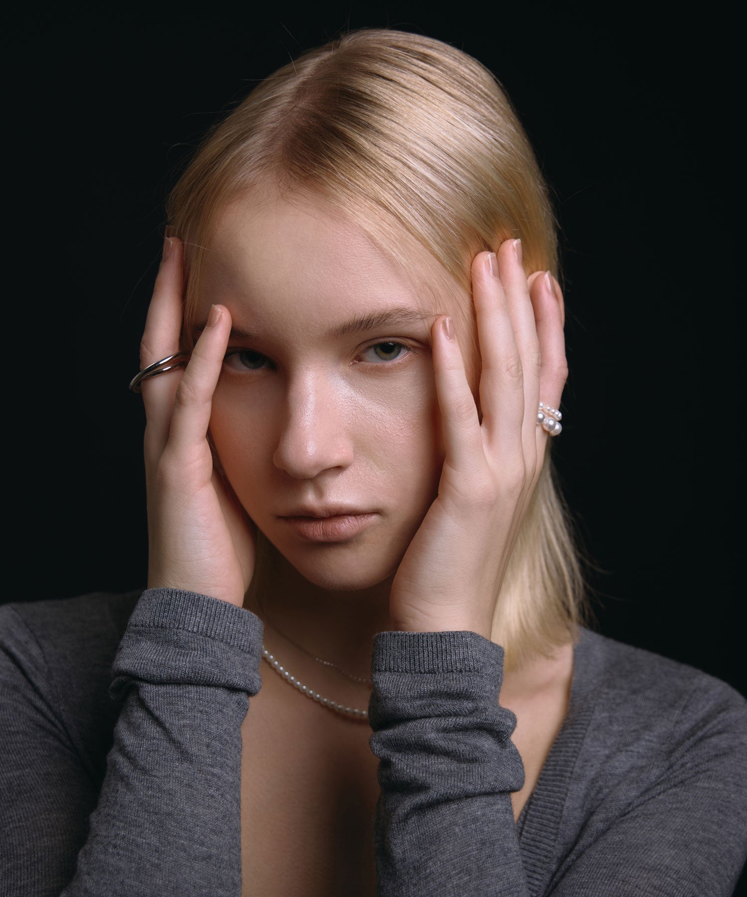 [シルバー]ベーシックミディアムパールネックレス37cm