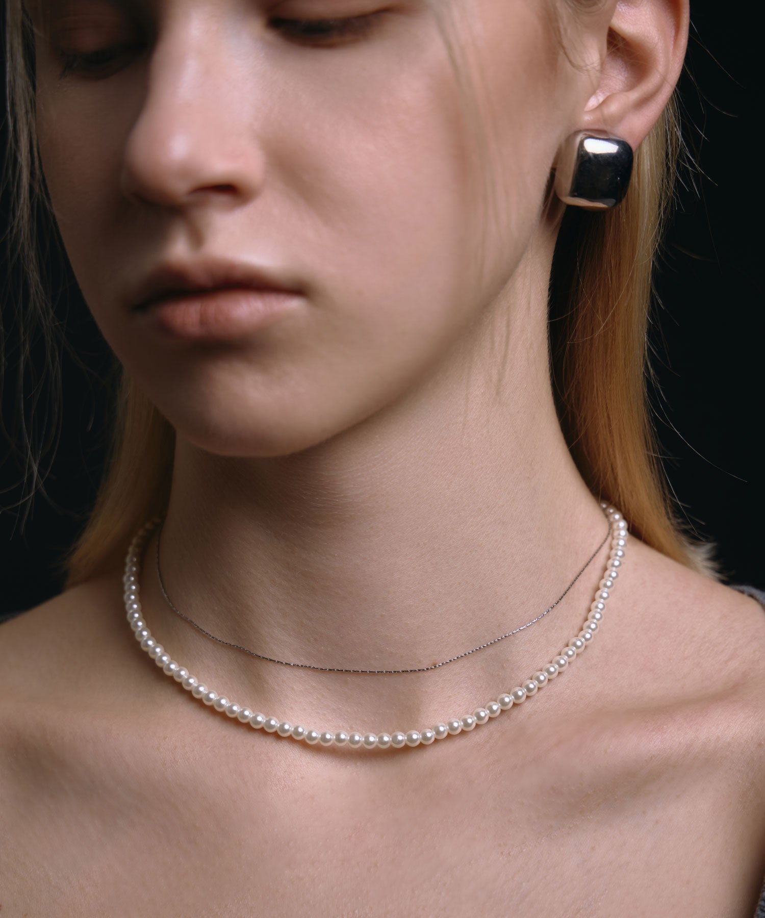 [シルバー]ベーシックミディアムパールネックレス37cm