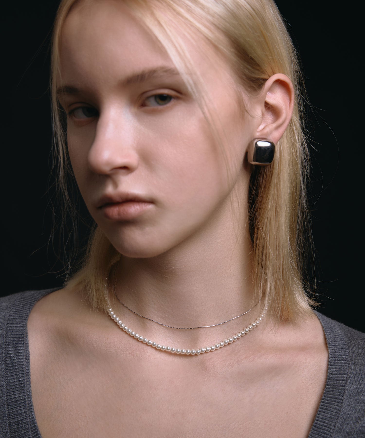 シルバー]ベーシックミディアムパールネックレス37cm