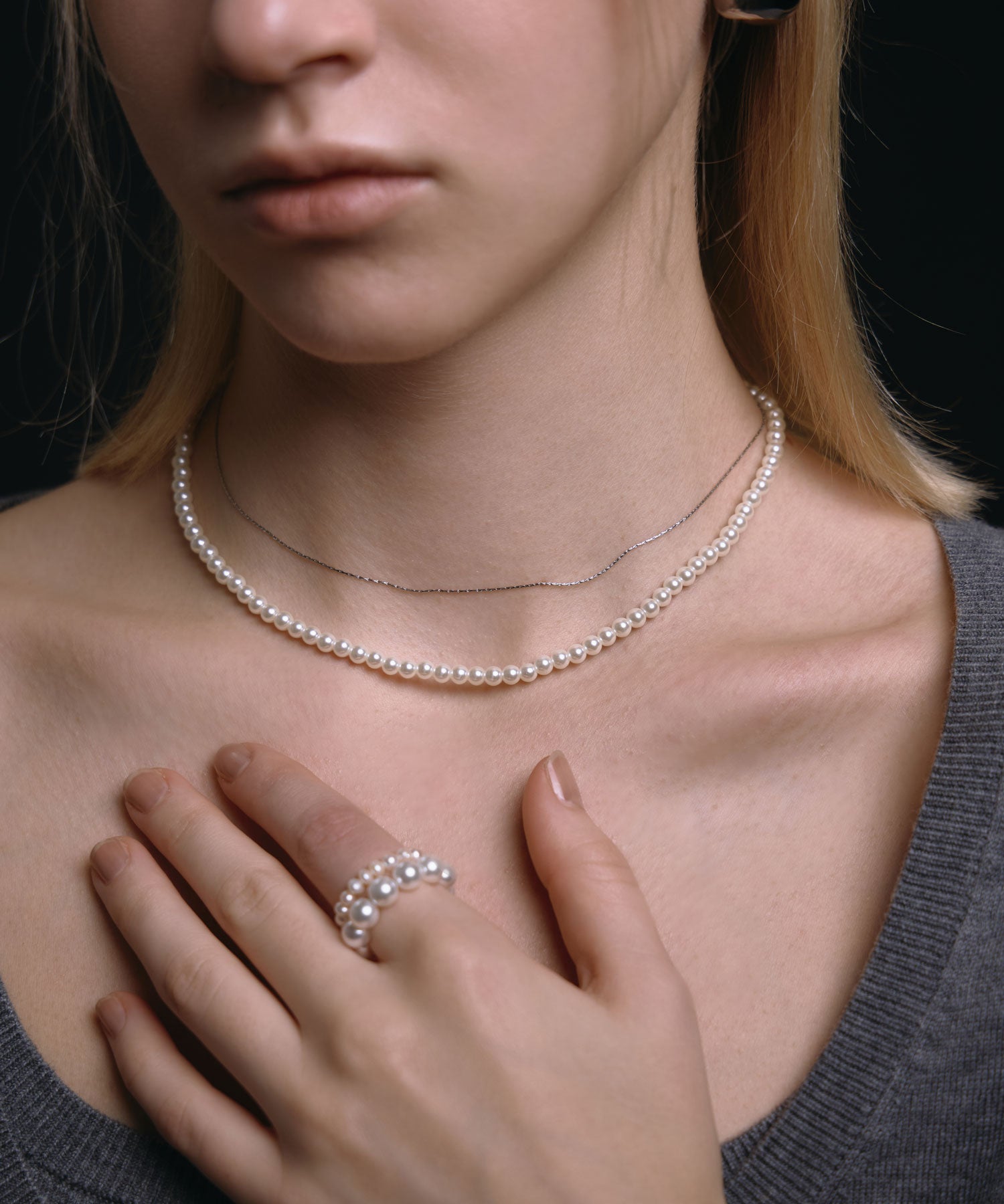 [シルバー]ベーシックミディアムパールネックレス37cm