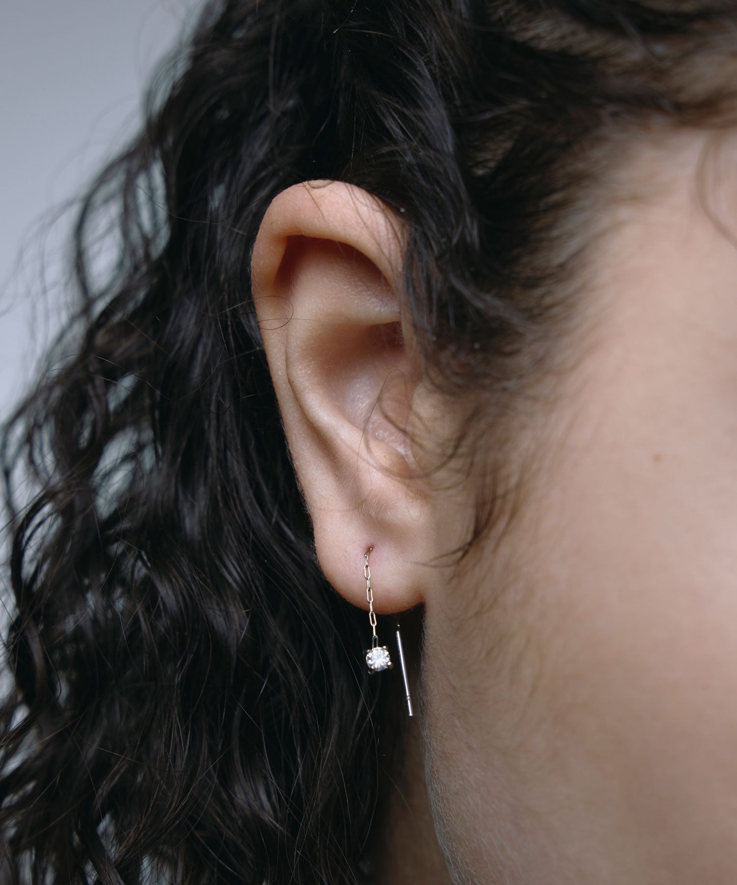 [シルバー]チェーンドロップジルコニアピアス