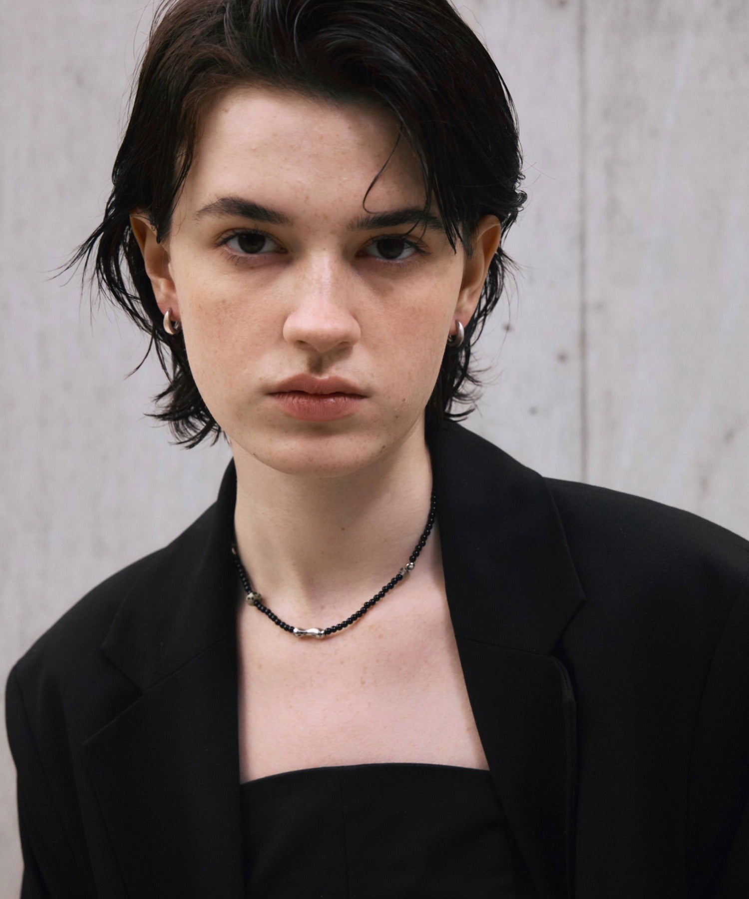 [Silver] Drop hoop earrings