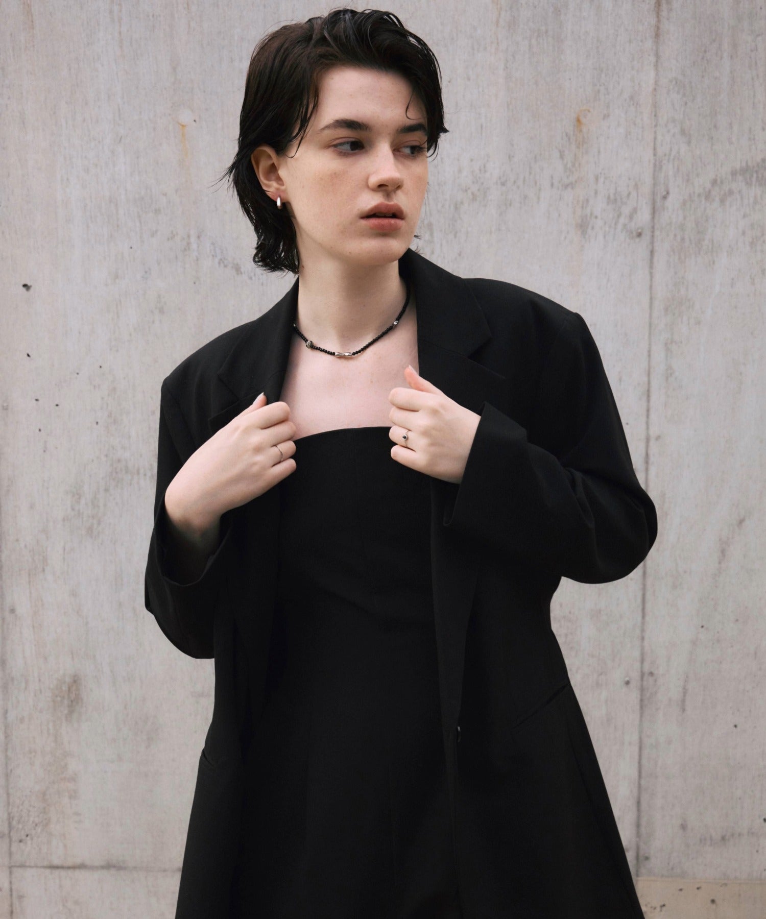[Silver] Drop hoop earrings
