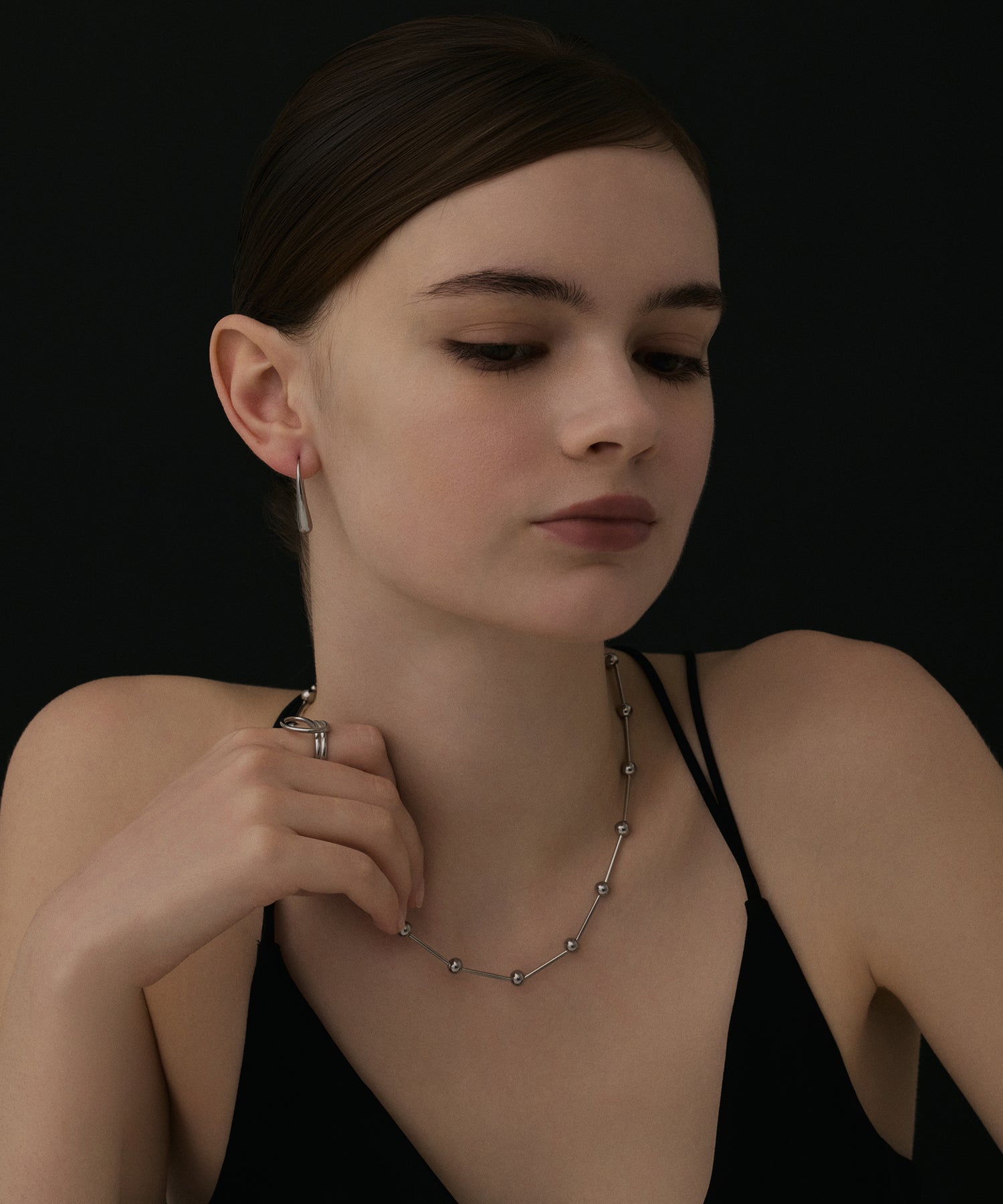 [シルバー]パイプステーションネックレス