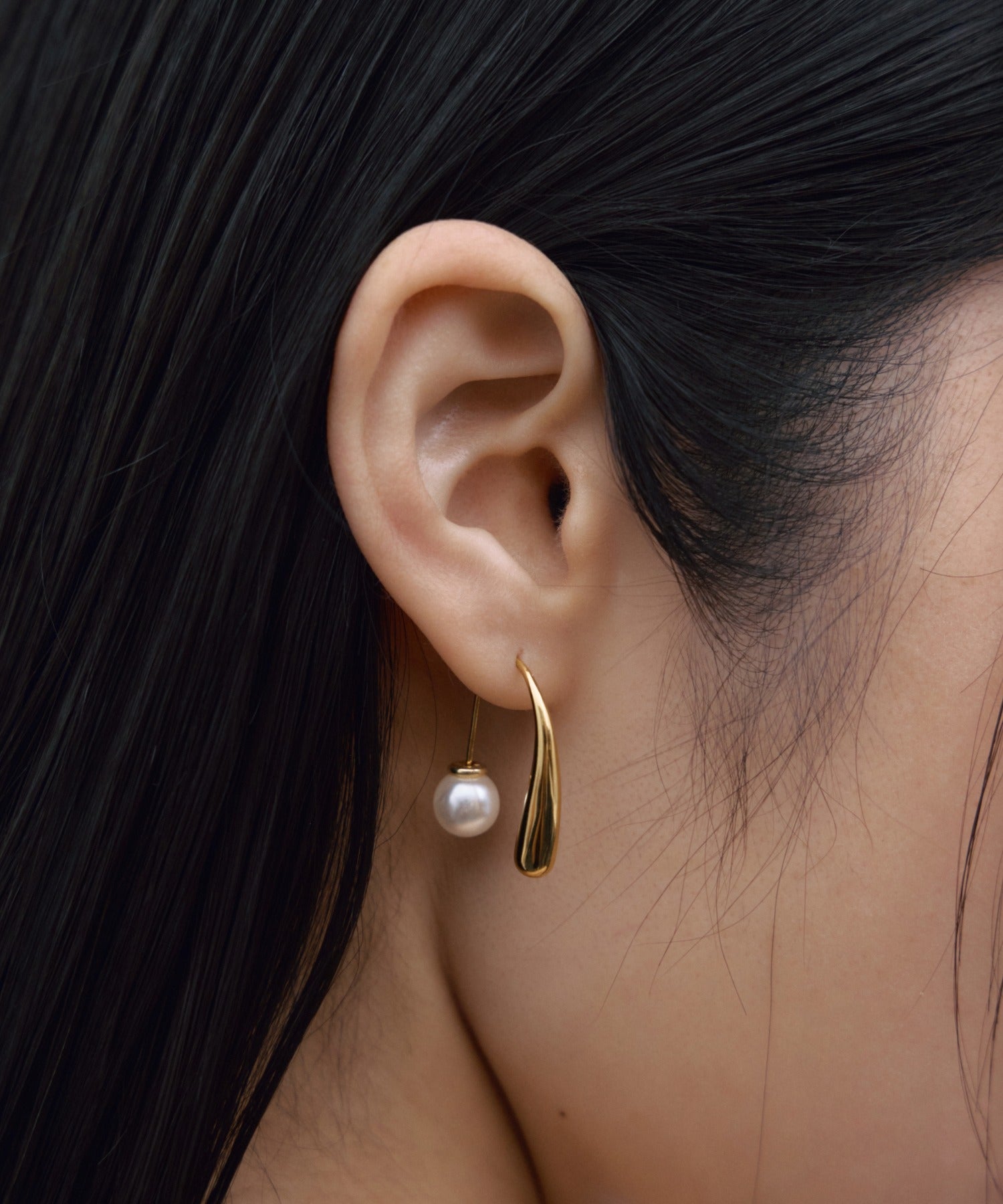 [Gold] 2-way pearl icicle earrings