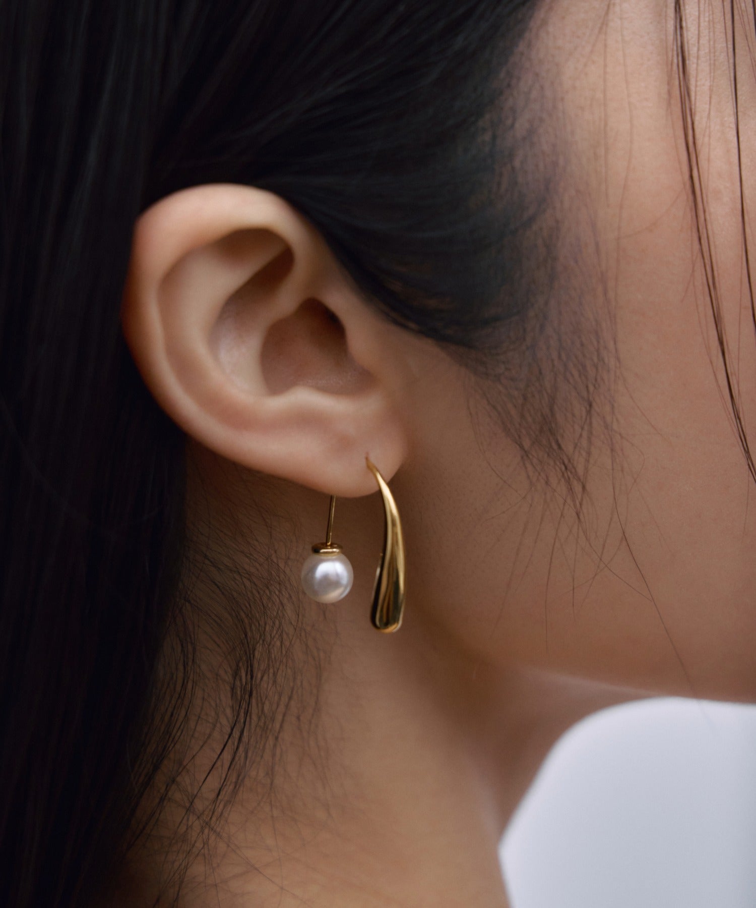 [Gold] 2-way pearl icicle earrings