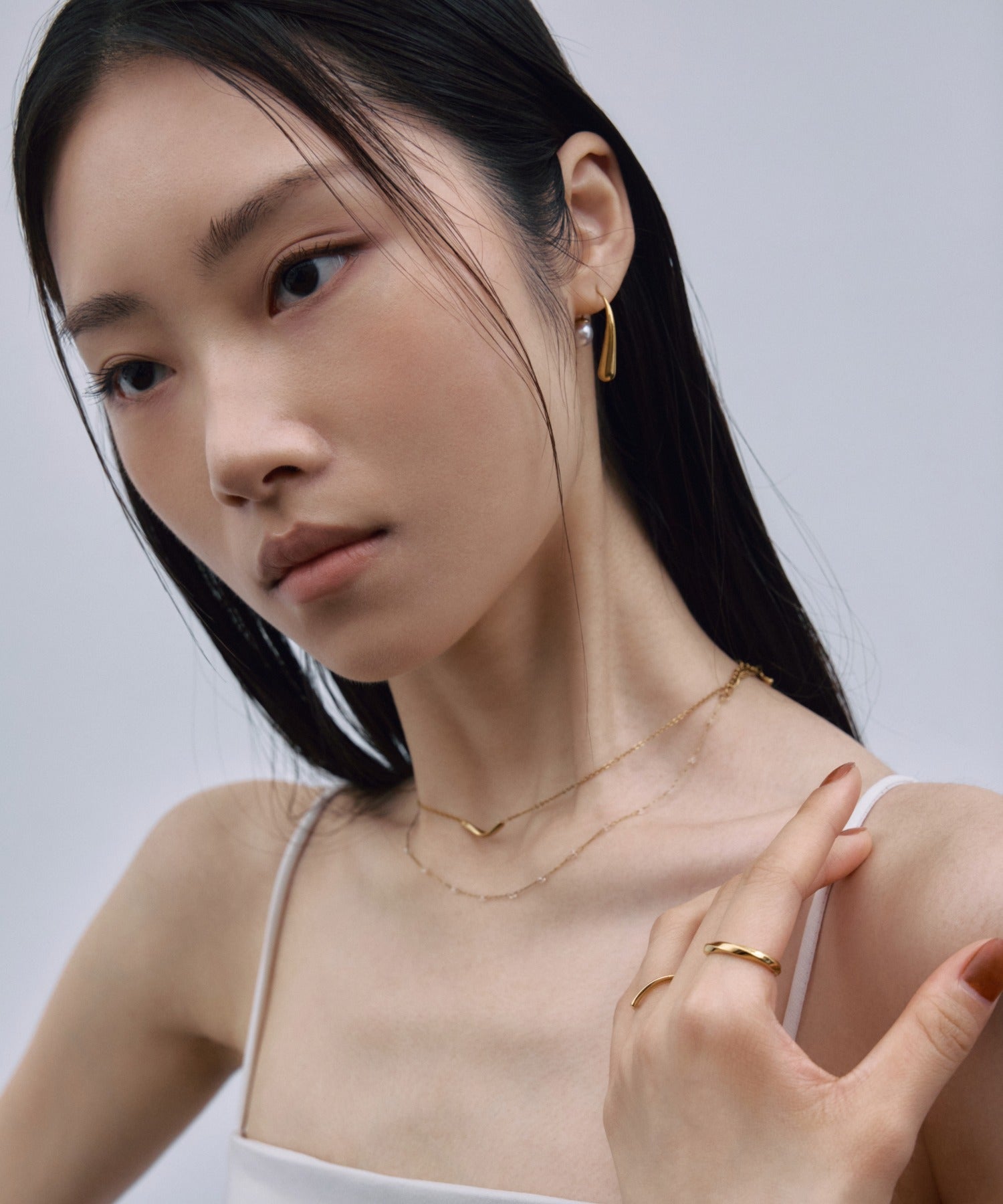 [Gold] 2-way pearl icicle earrings