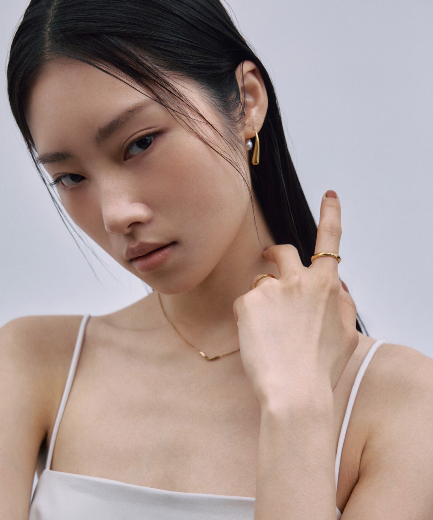 [Gold] 2-way pearl icicle earrings