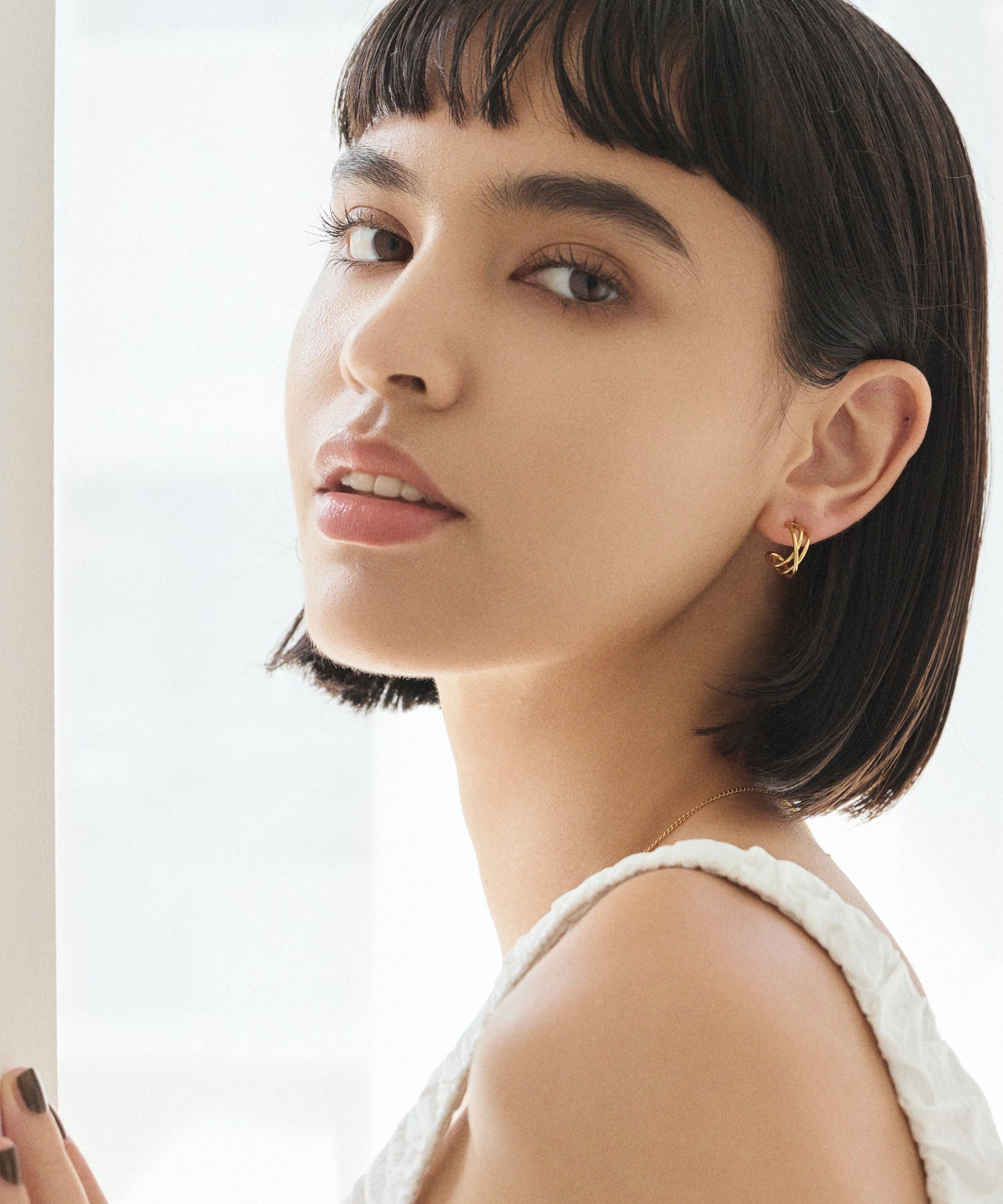 [Gold] Triple Line Hoop Earrings