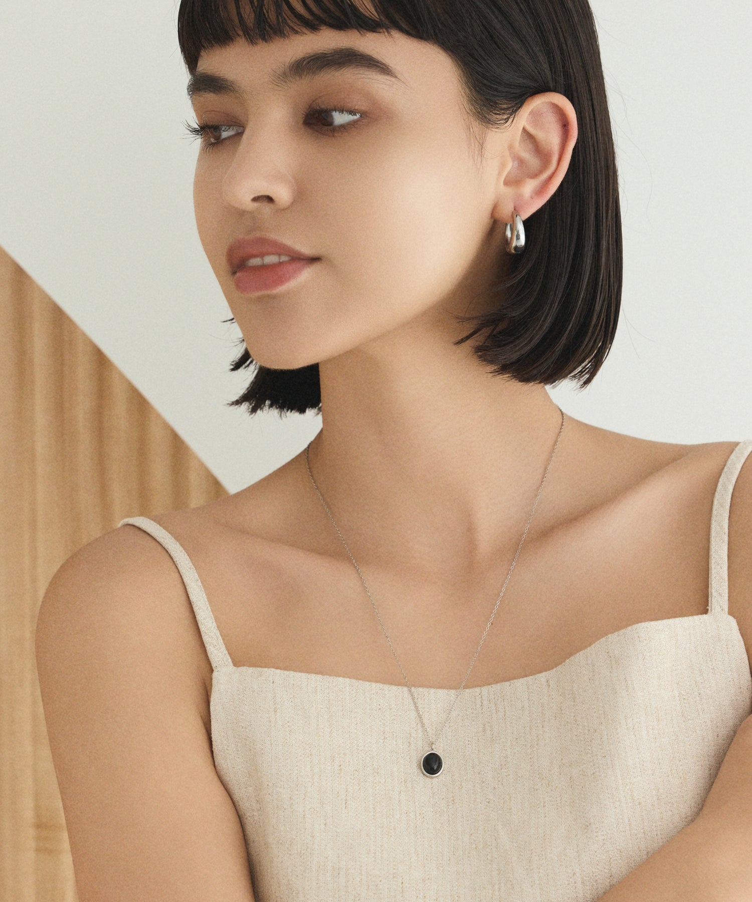 [Silver] Drop Hoop Earrings (big)