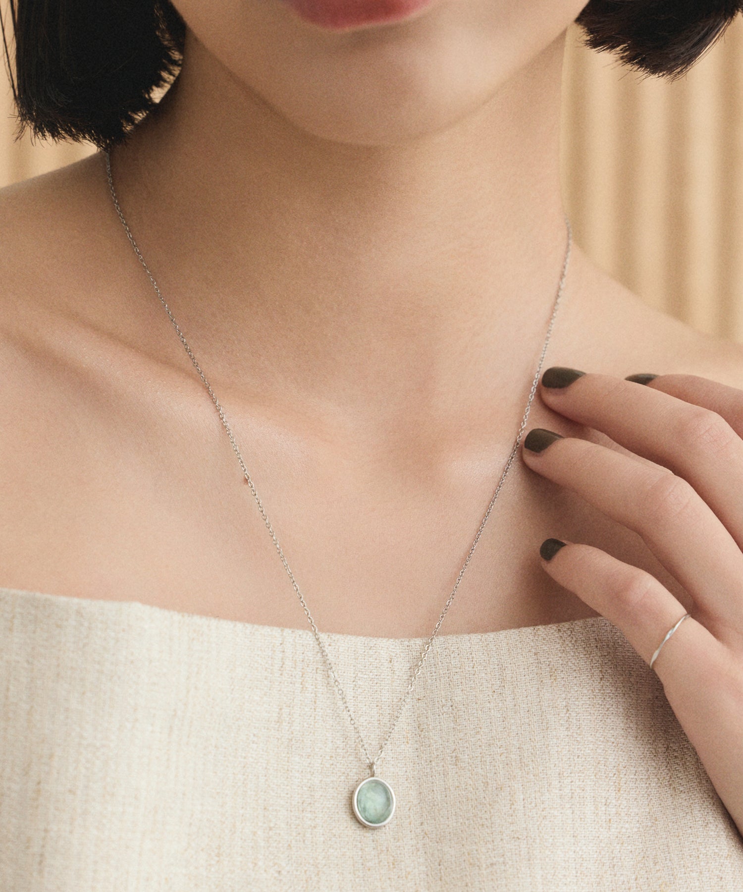 [Blue] Round Stone Necklace