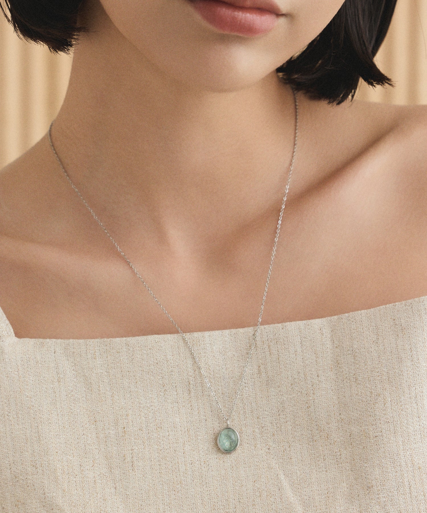 [Blue] Round Stone Necklace