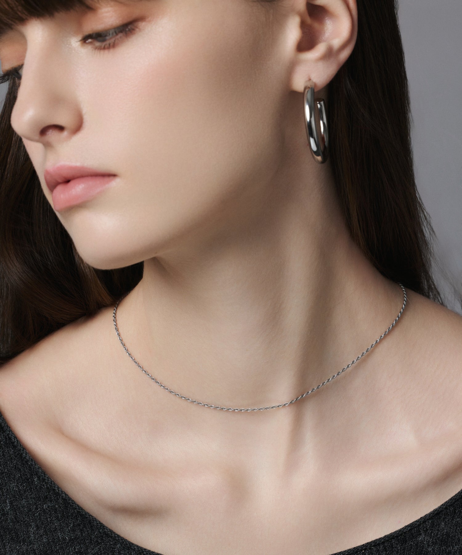 [Silver] Volume pipe hoop earrings