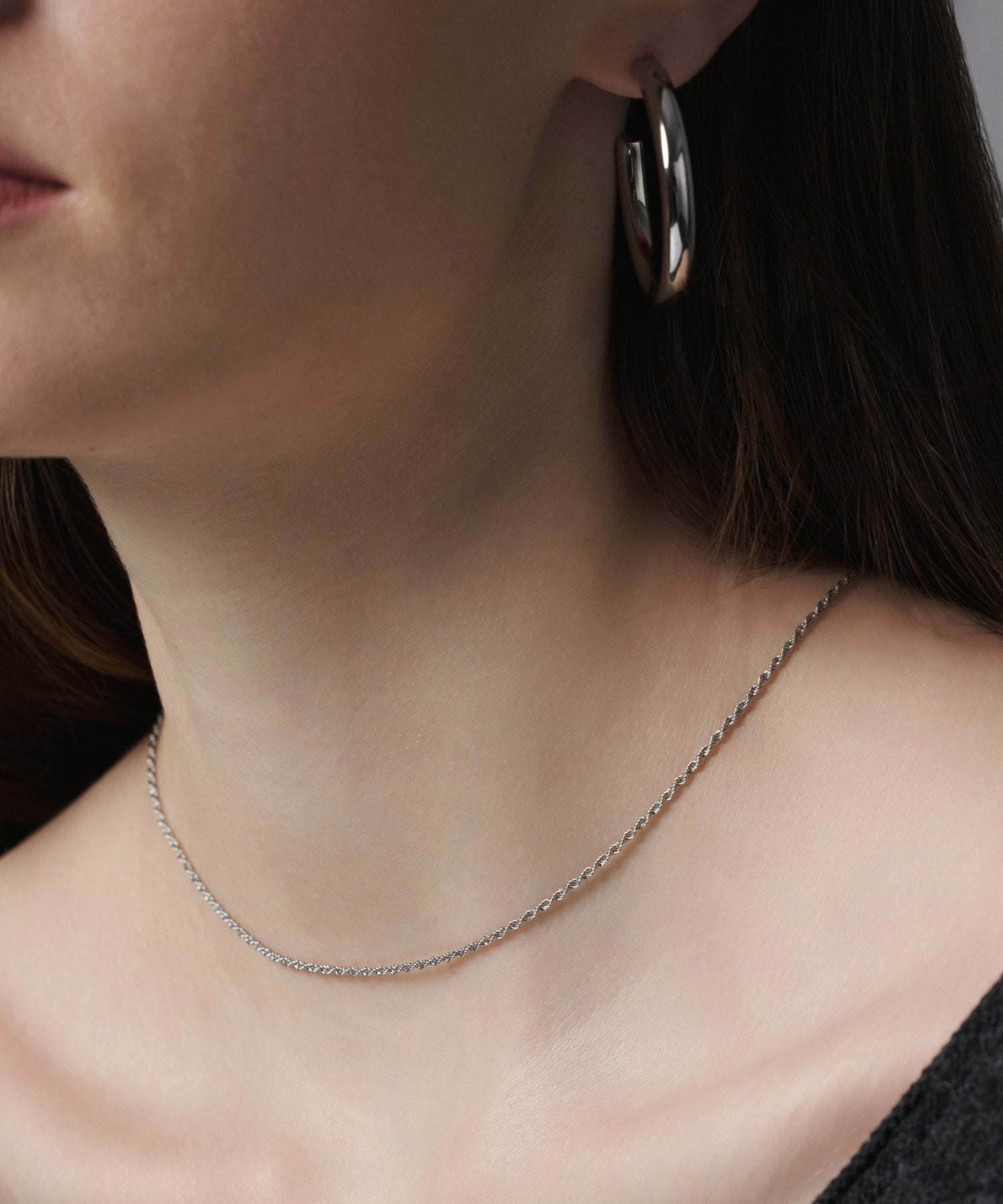 [Silver] Volume pipe hoop earrings