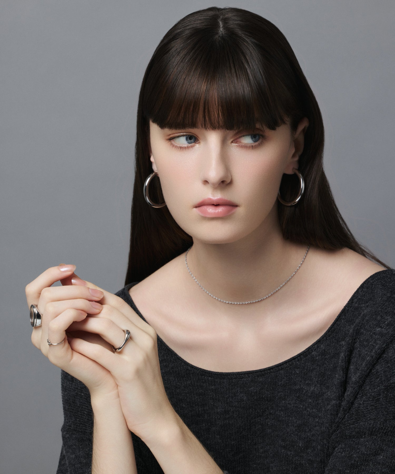 [Silver] Volume pipe hoop earrings