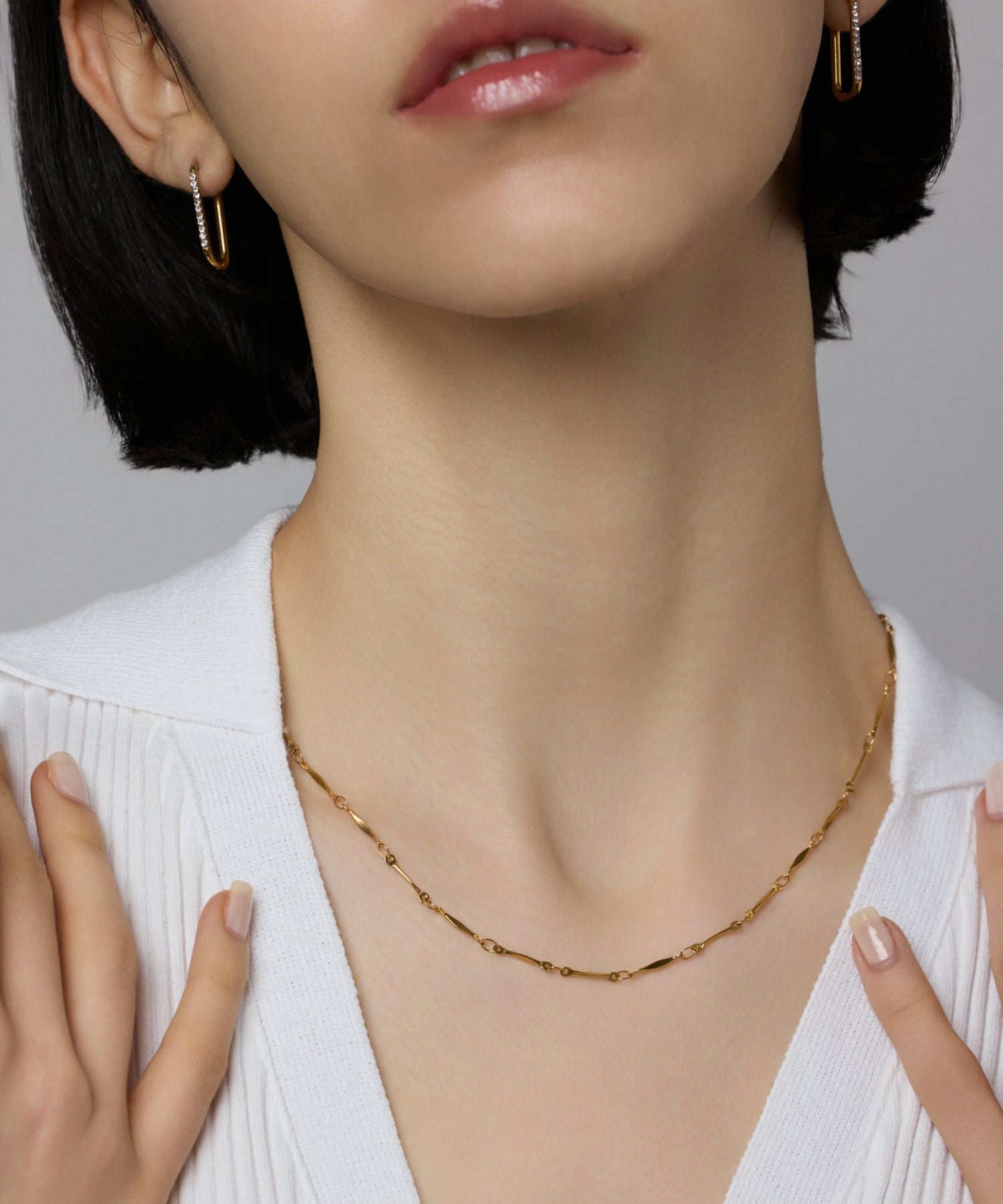 [Gold] Zirconia U-Line Earrings