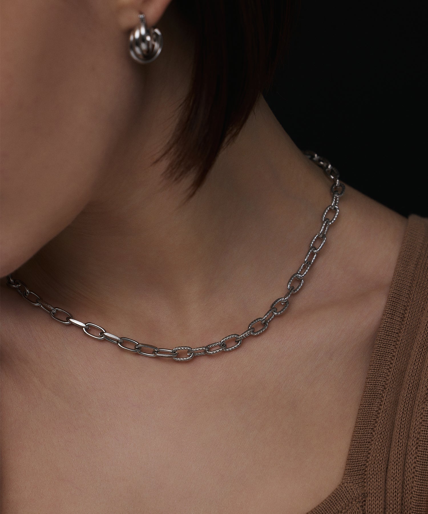 [Silver] Half Torque Chain Necklace