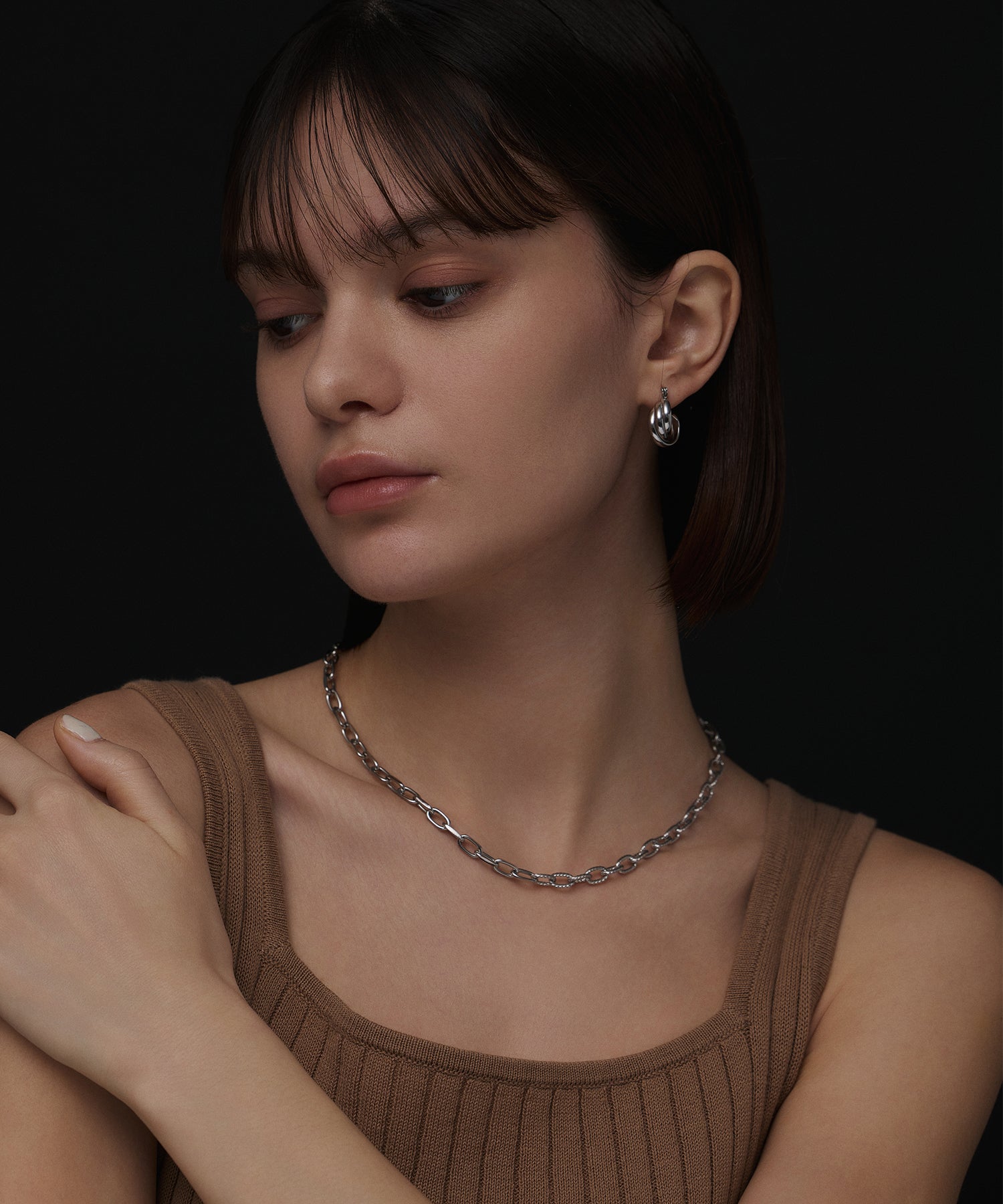 [Silver] Half Torque Chain Necklace