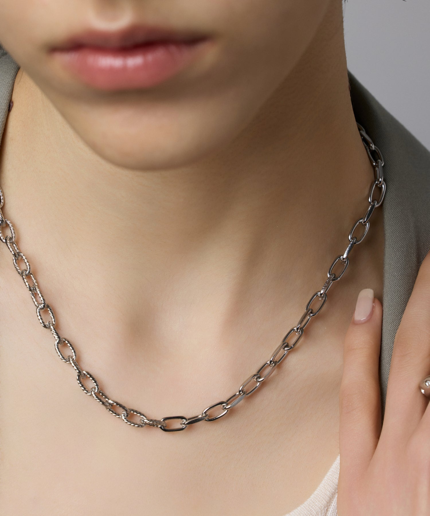 [Silver] Half Torque Chain Necklace