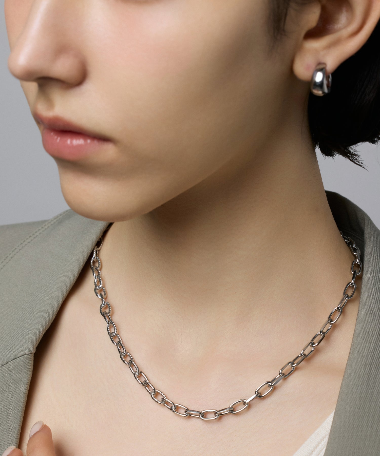 [Silver] Half Torque Chain Necklace