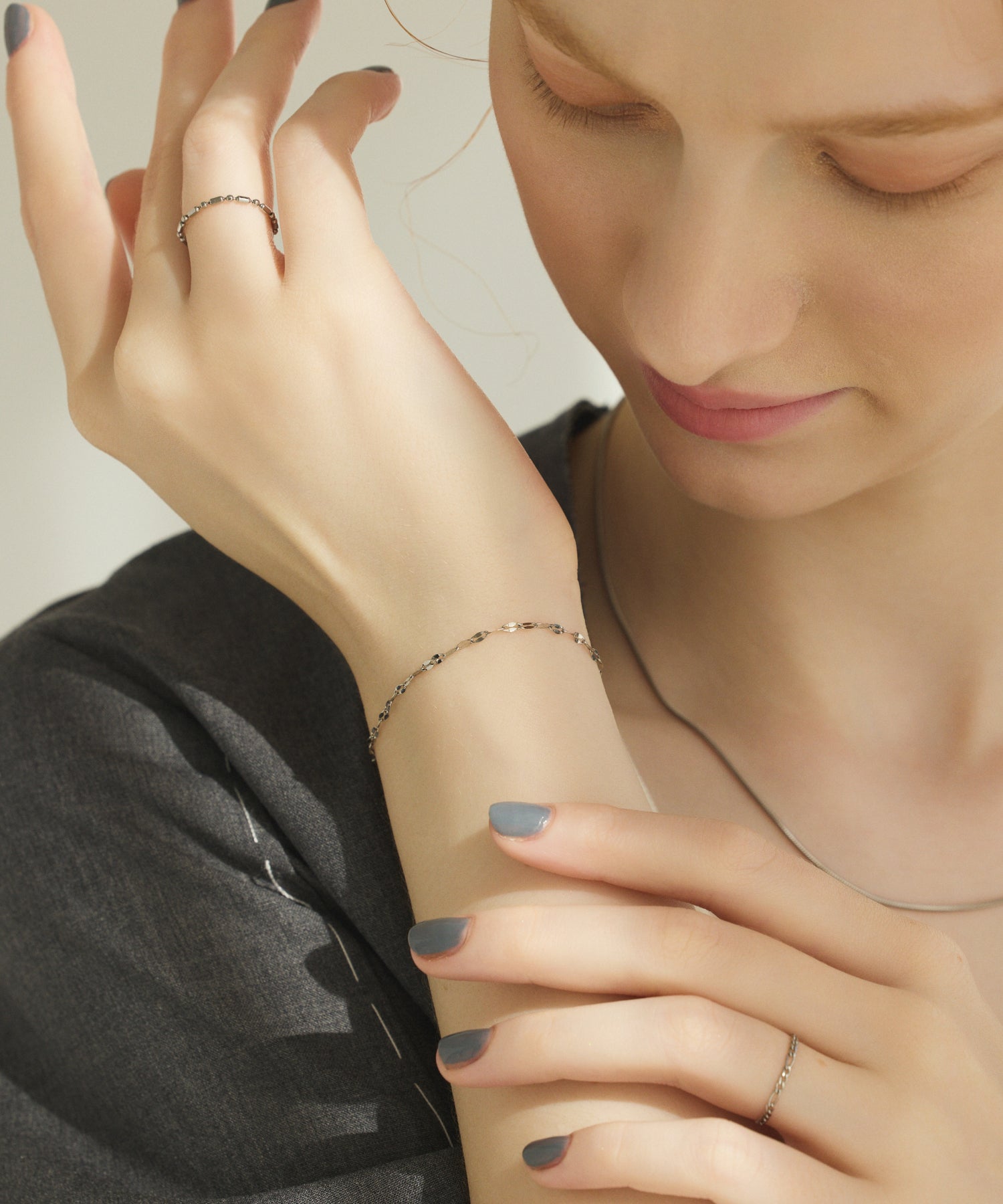 シルバー]スリムペタルチェーンブレスレット