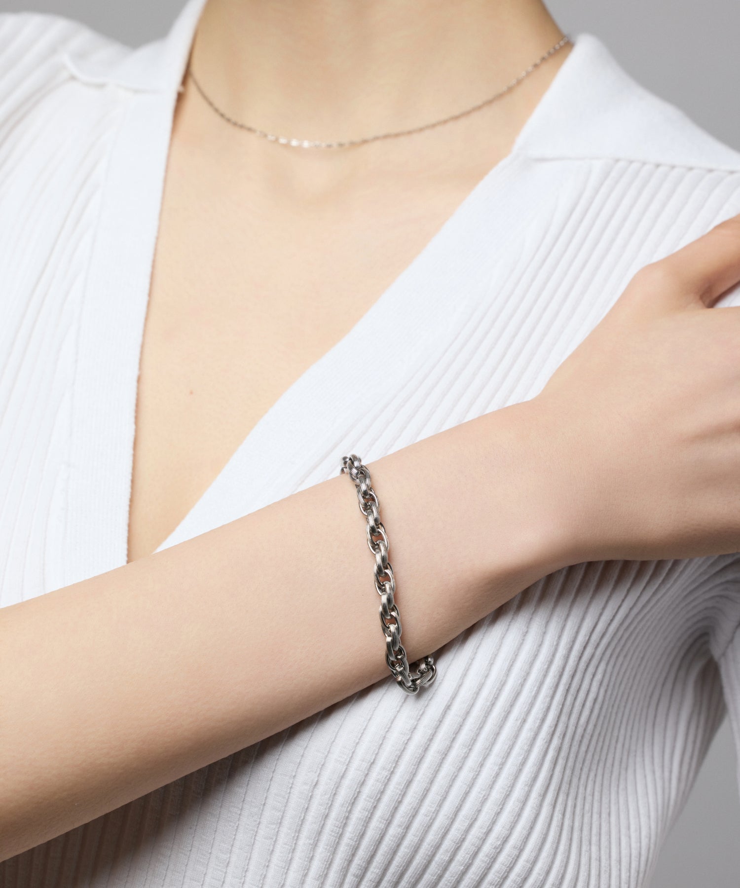 シルバー]ボリュームチェーンブレスレット