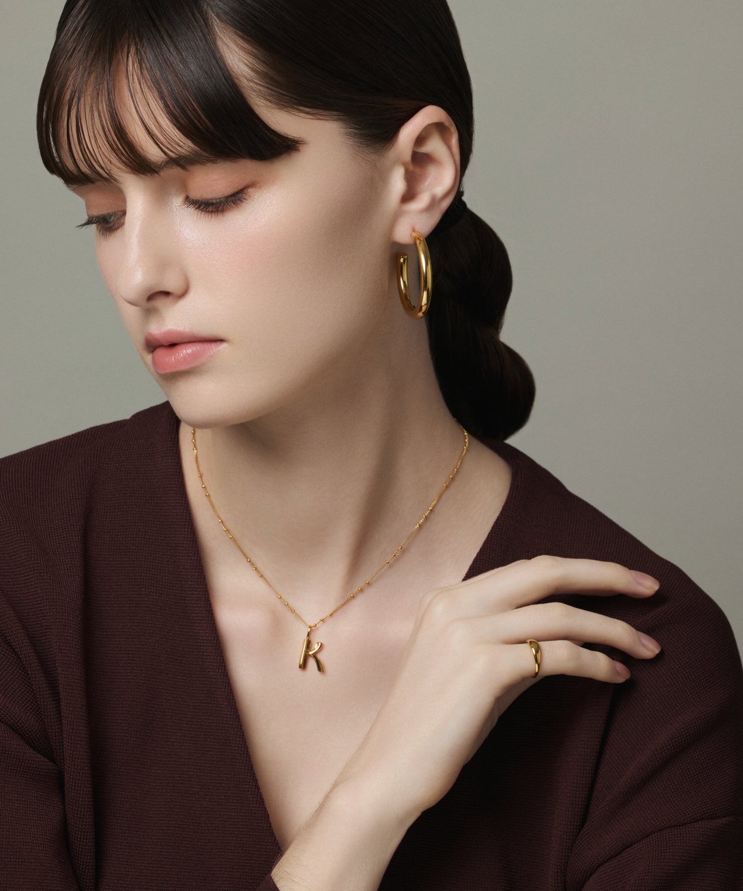 ゴールド]ボリュームパイプフープピアス