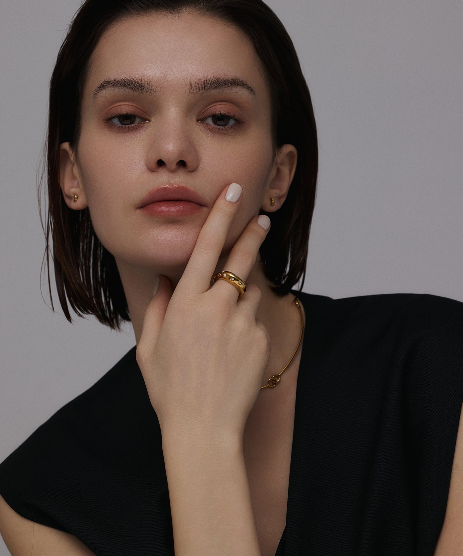 ゴールド]セグメントストーンリング