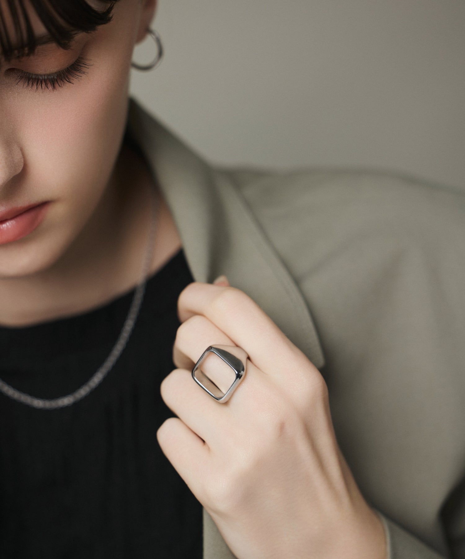 シルバー]スクエアオープンリング