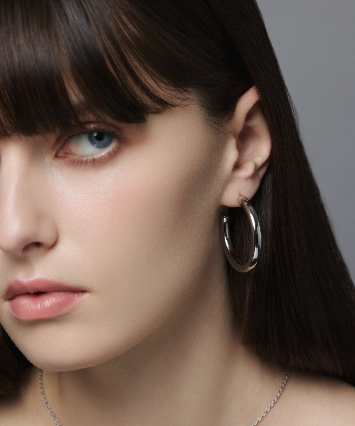 [Silver] Volume pipe hoop earrings