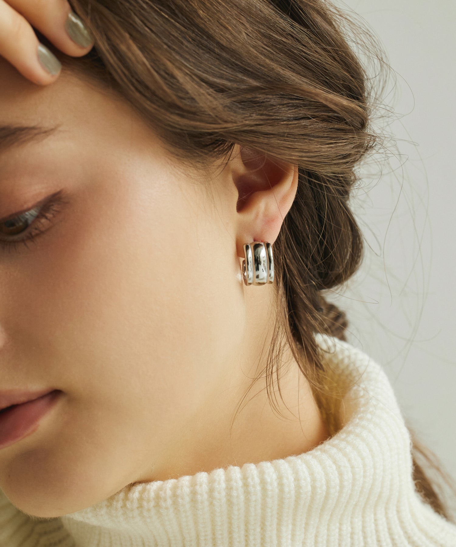 [Silver] Triple Line Earrings