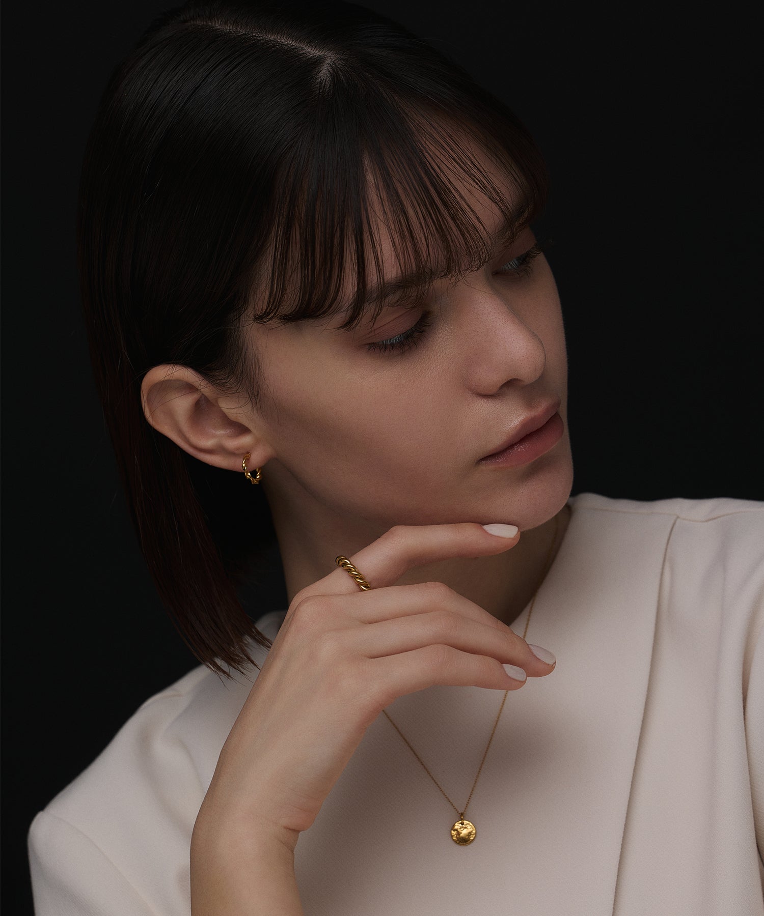GAGAN ハーフフープリング ゴールド ゴールド、30mm) フープピアス 太め ステンレス ピアス