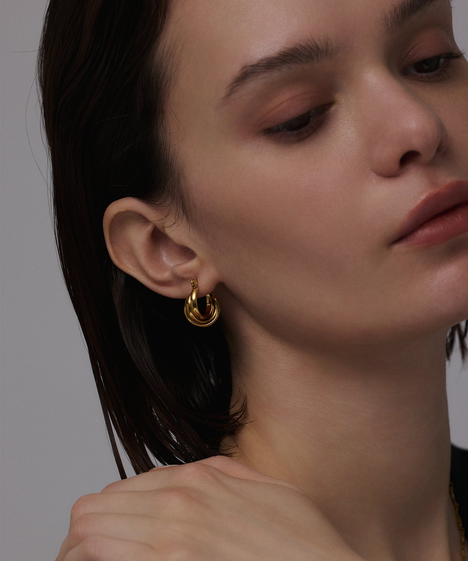 ゴールド]トリプルウェブフープピアス(small)