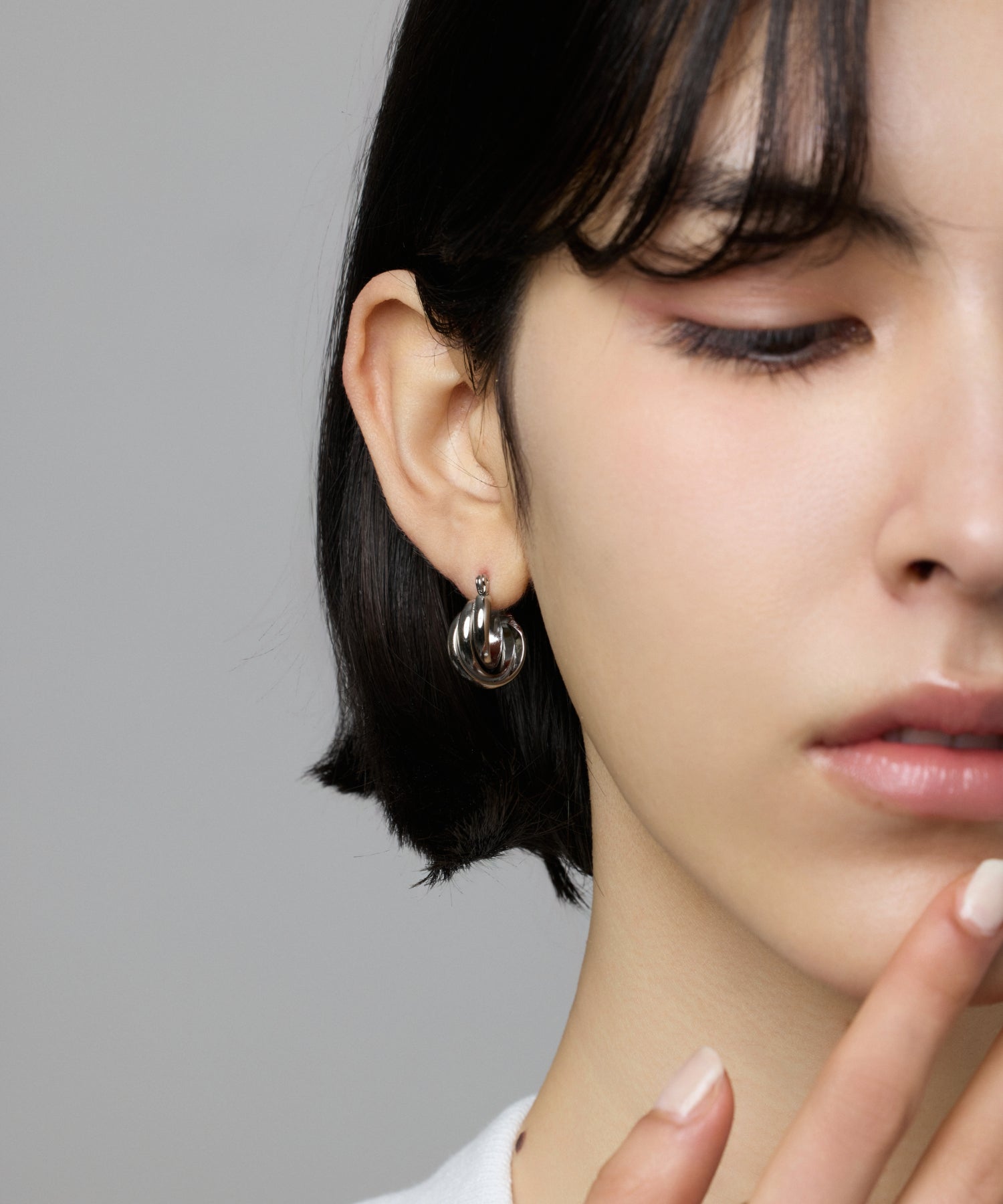 シルバー]トリプルウェブフープピアス(small)