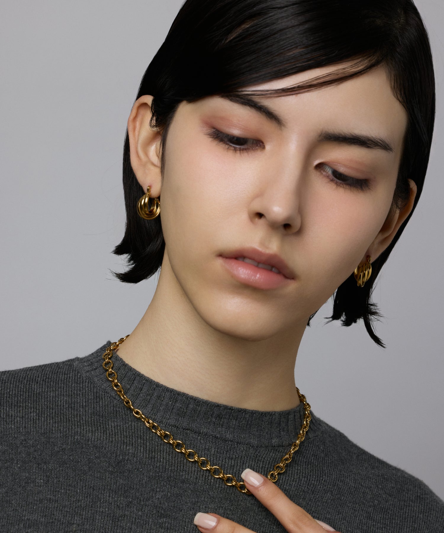 ゴールド]トリプルウェブフープピアス(small)