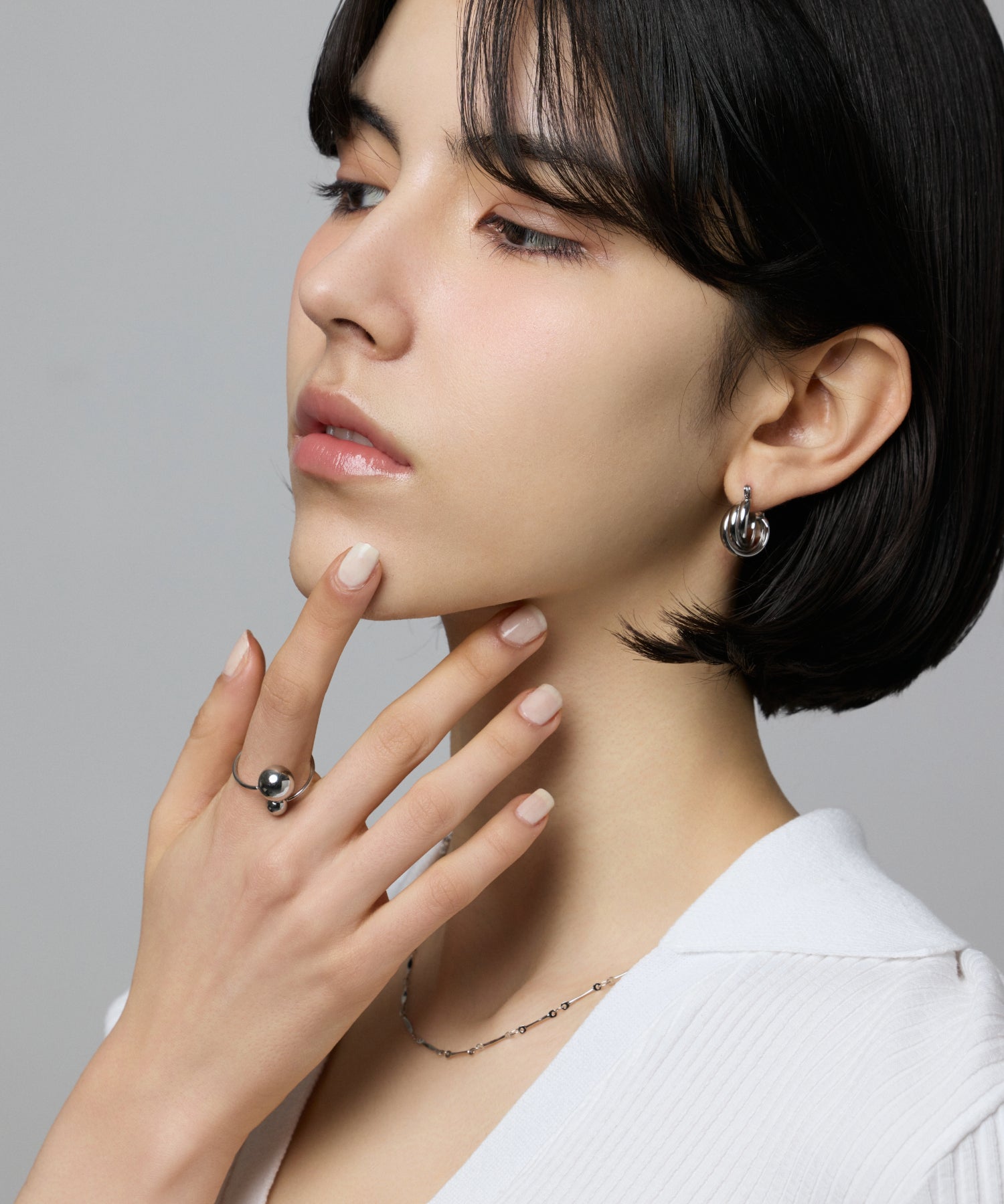 [シルバー]トリプルウェブフープピアス(small)