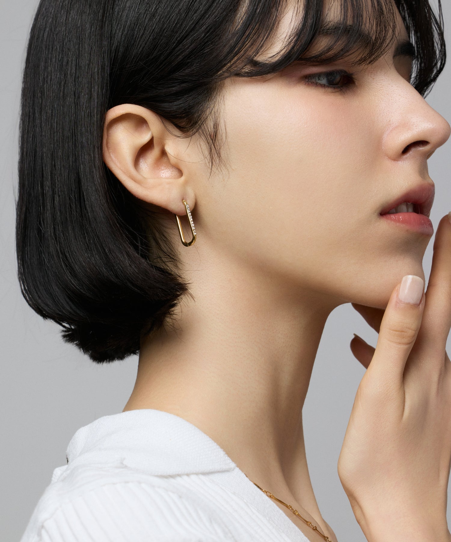 [Gold] Zirconia U-Line Earrings