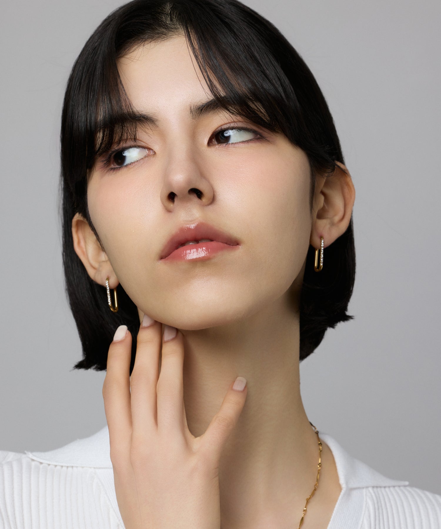 [Gold] Zirconia U-Line Earrings