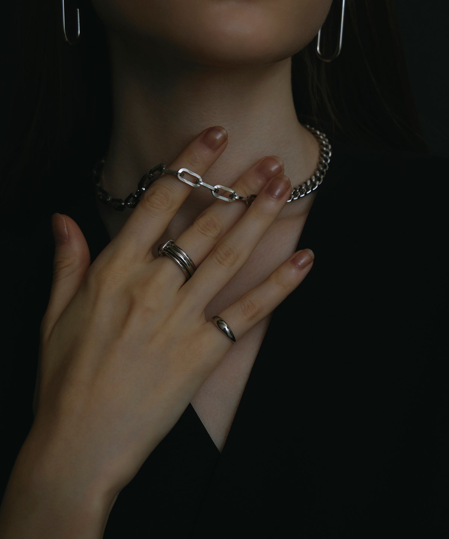 シルバー]アシンメトリーチェーンネックレス