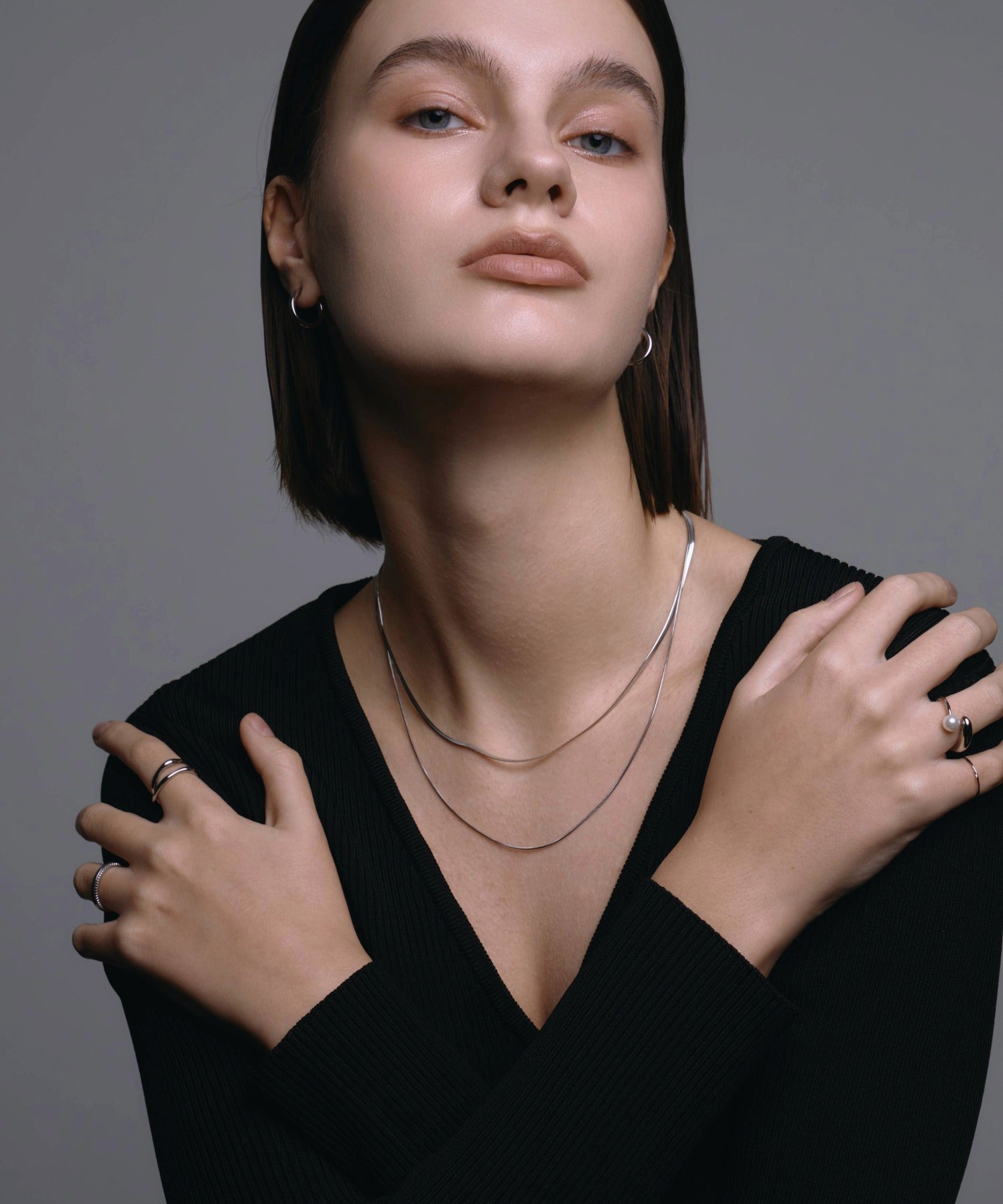 [シルバー]スネークレイヤーネックレス