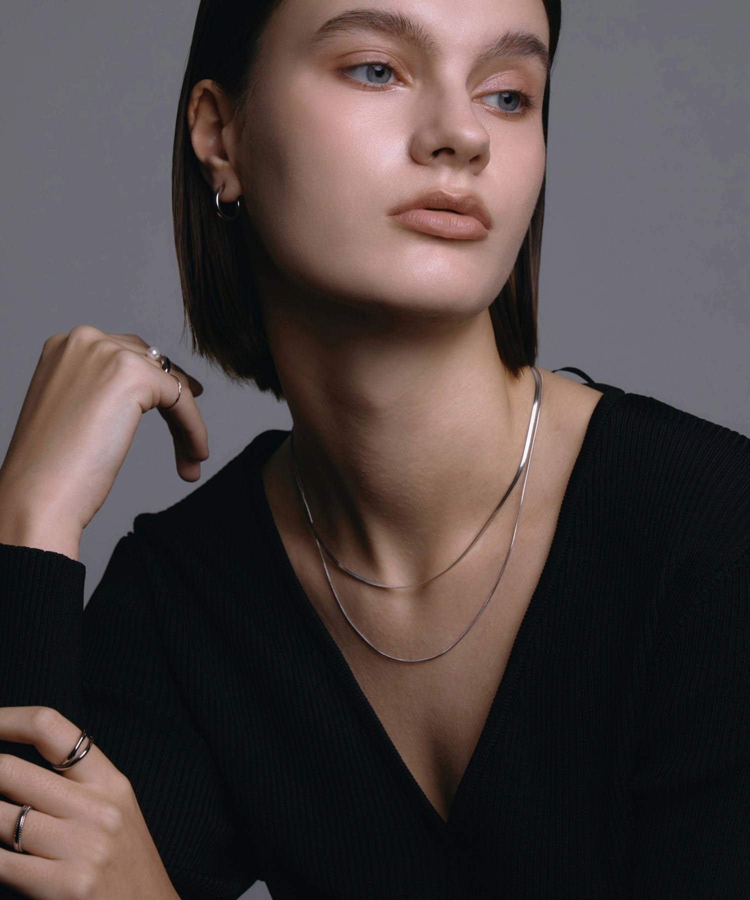 [シルバー]スネークレイヤーネックレス