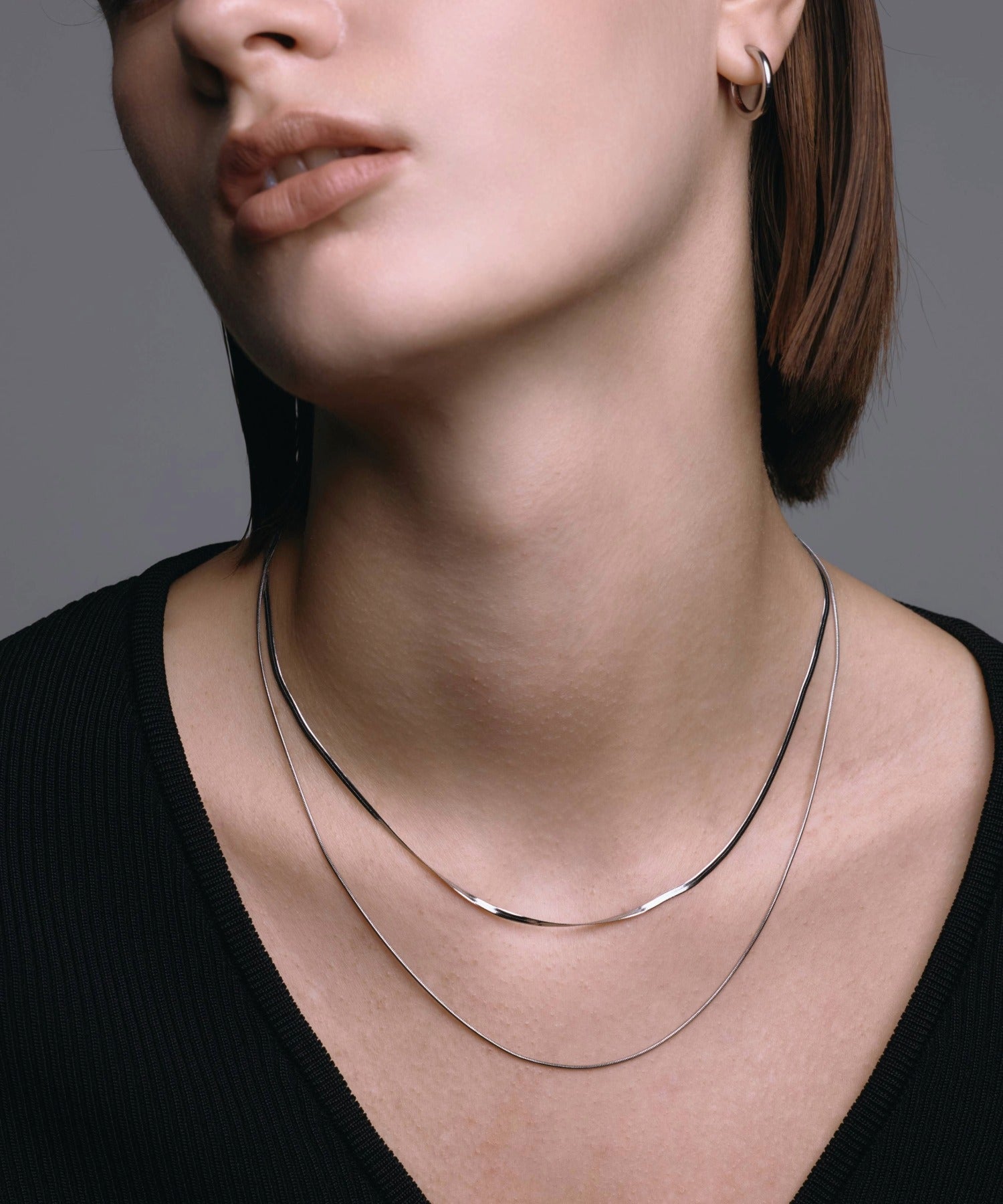 [シルバー]スネークレイヤーネックレス