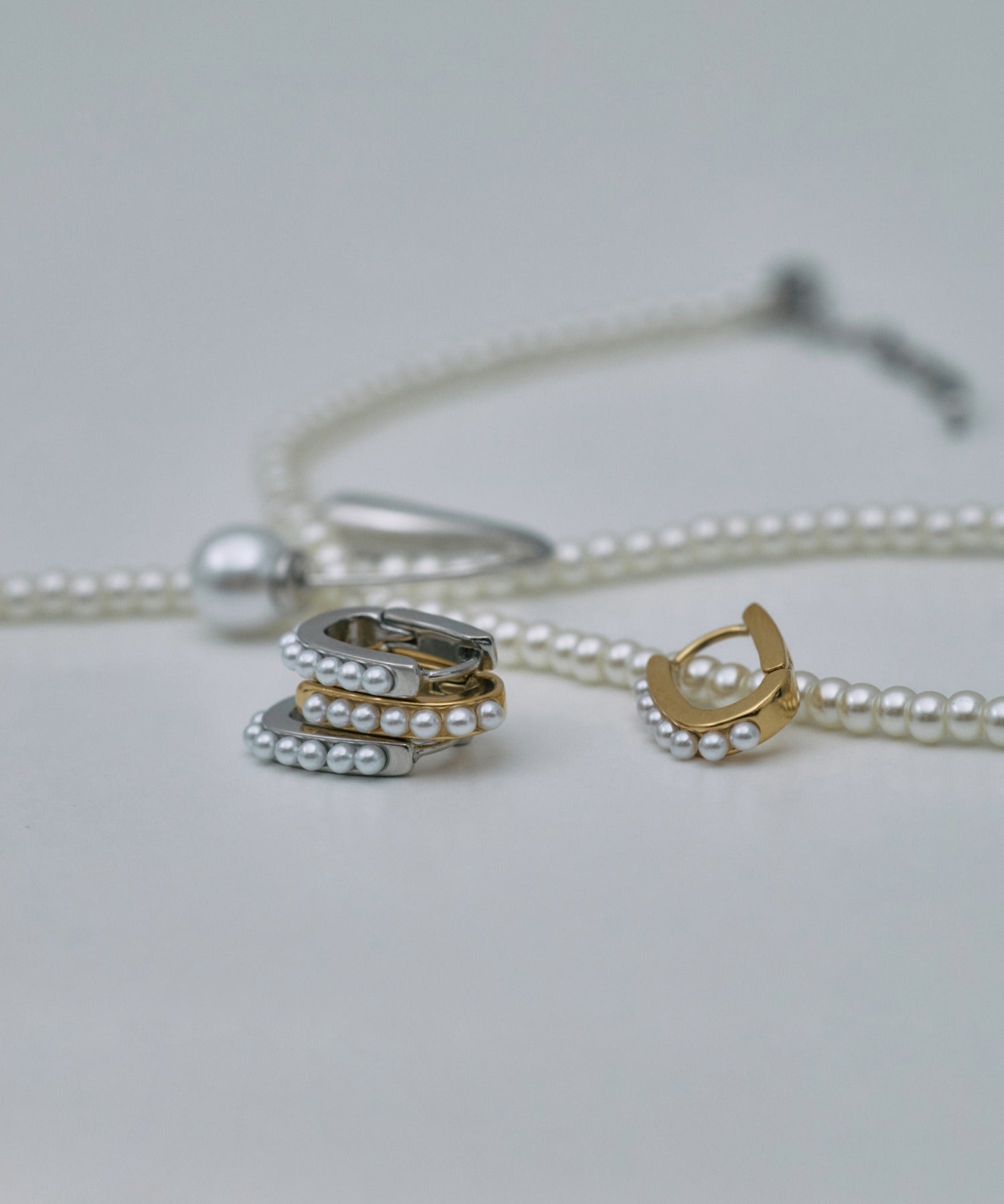 [シルバー]グレインパールピアス