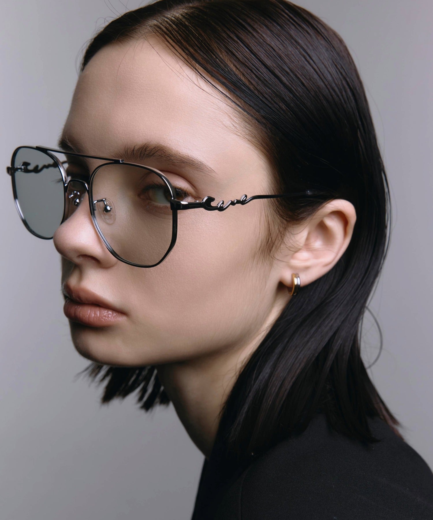 [グレー]メタルティアドロップアイウェア