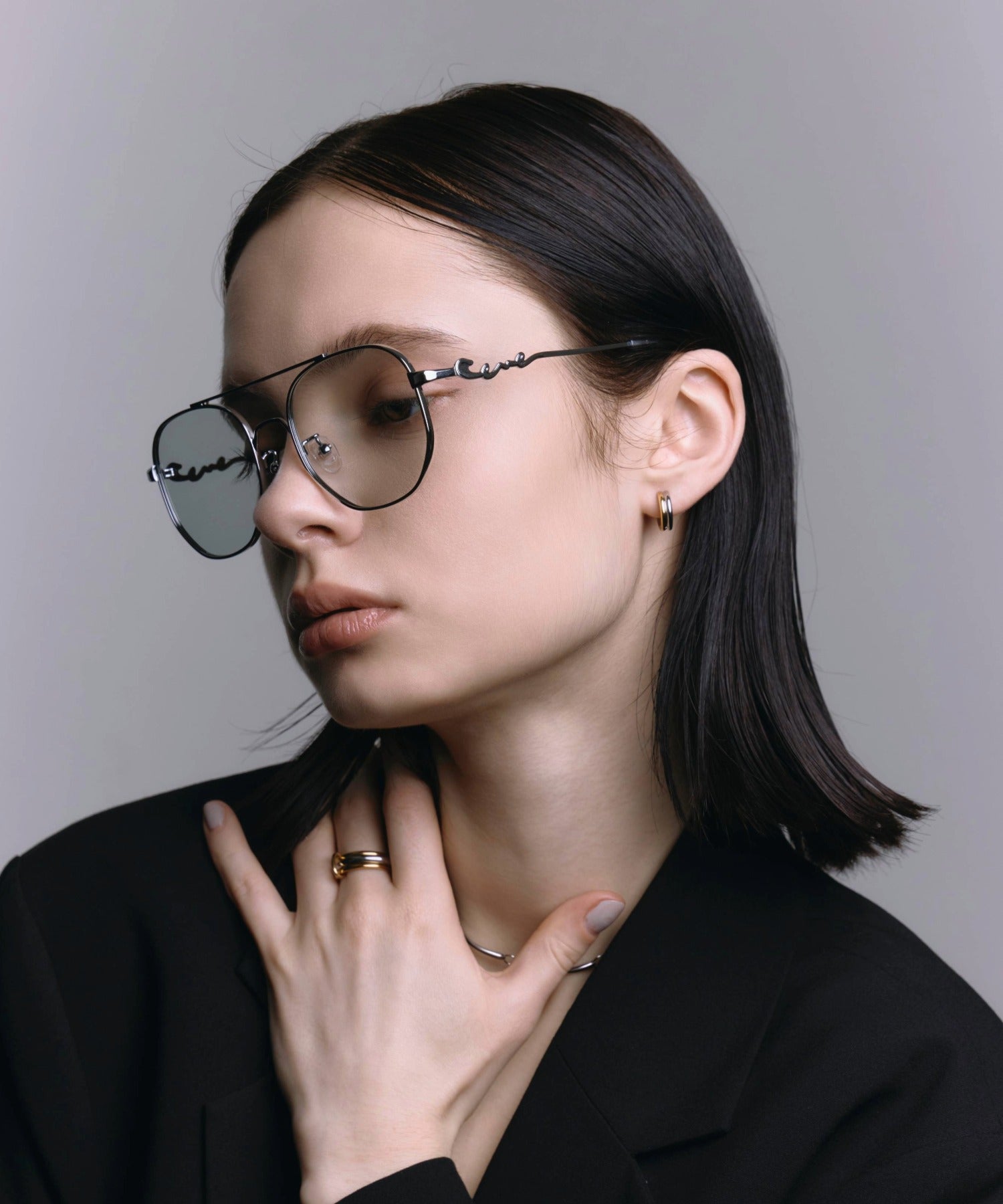 [グレー]メタルティアドロップアイウェア