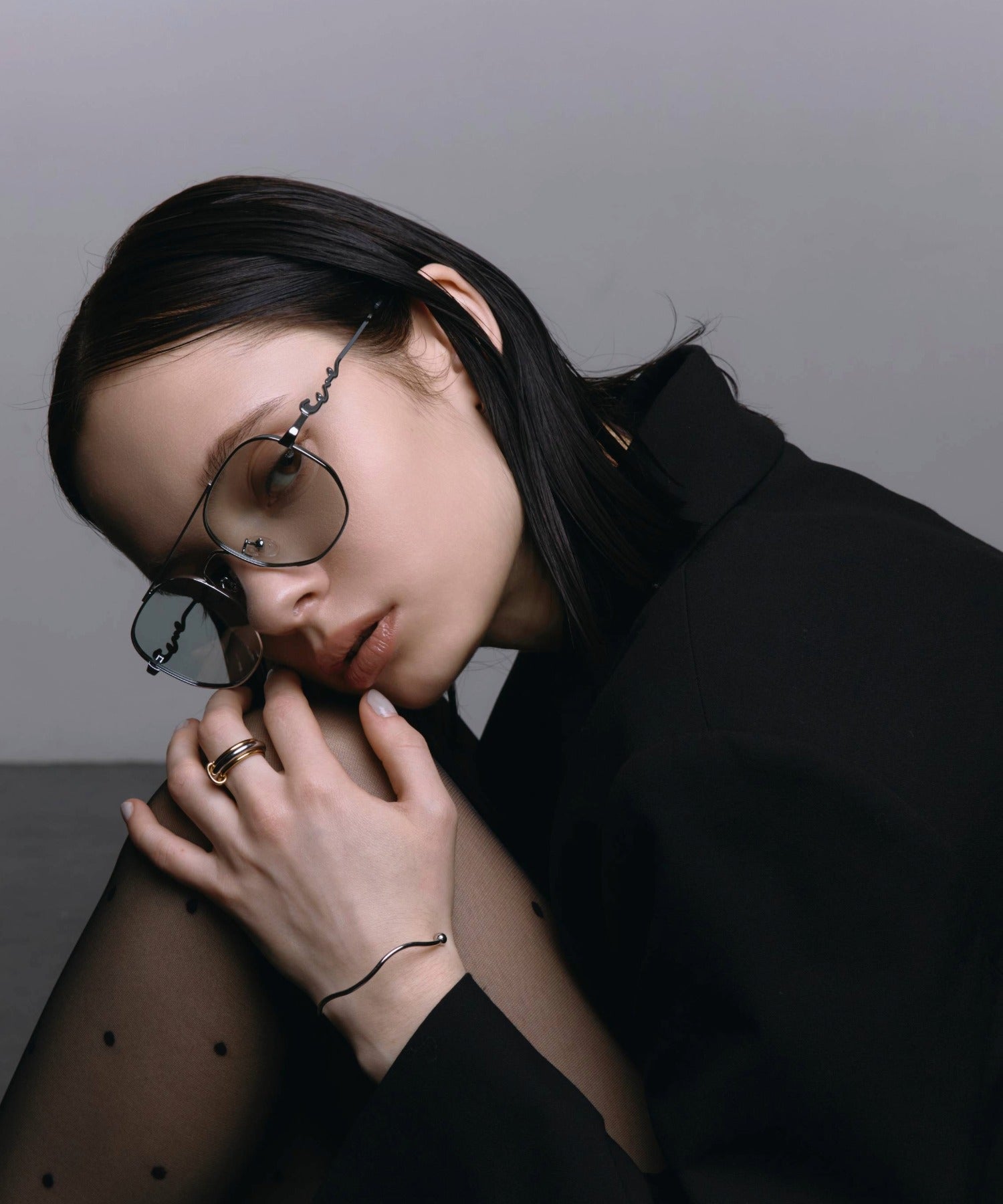 [グレー]メタルティアドロップアイウェア