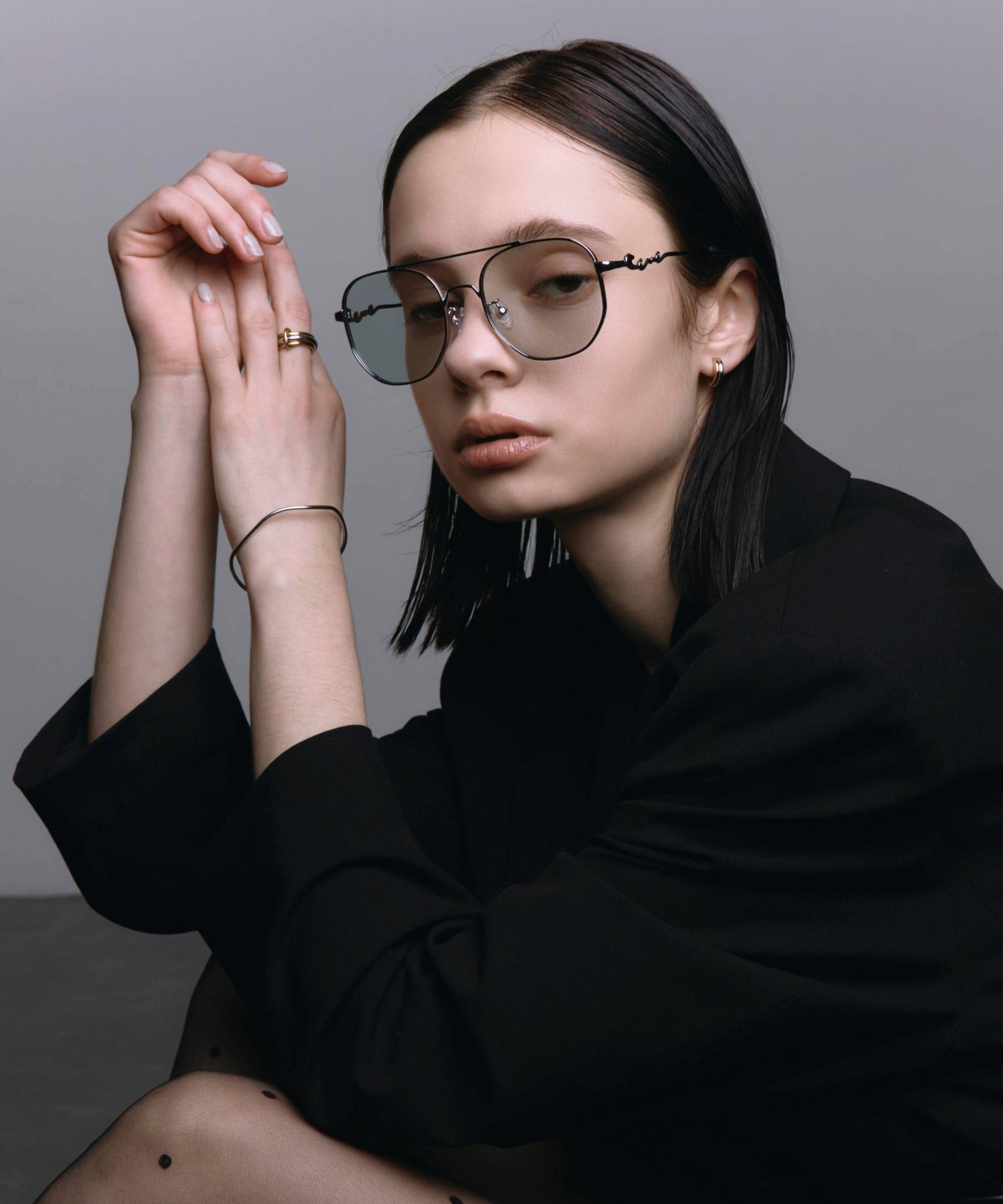 [グレー]メタルティアドロップアイウェア